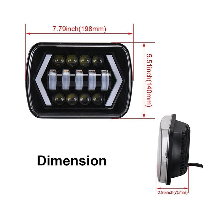 55W 7X6 5X7 LED Headlight Arrows White DRL Amber Turn Signal for Jeep Wrangler Yj Cherokee Xj Trucks H4 LED Square Headlights