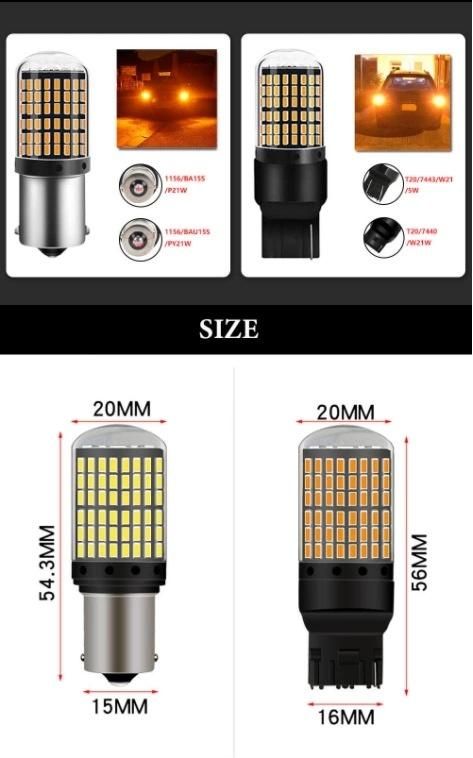 Unjo3014 144SMD Canbus S25 1156 Ba15s P21W LED Bay15D Bau15s Py21W Lamp T20 LED 7440 W21W W21/5W LED Bulbs for Turn Signal Light