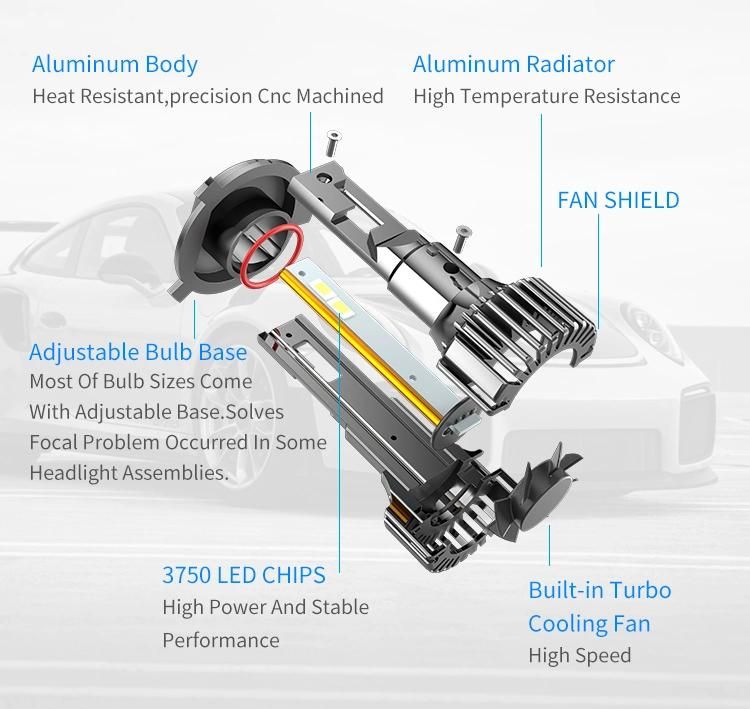 High Power Fan 90W H4 H7 H11 Auto Dual Beam LED Tech Headlight Bulb