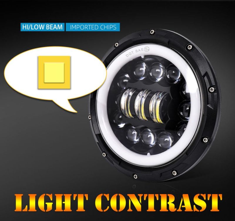 2020 Free Sample 75W 12V 24V Parking Light Angel Eye Amber Yellow Motorcycles Jeep Wrangler Round 7" Inch LED Headlight