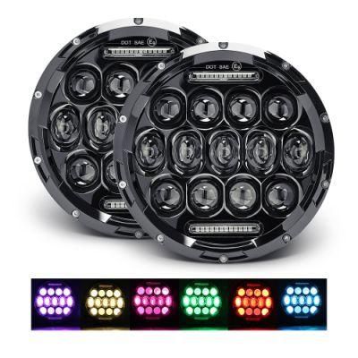 High Low Beam 75W Bluetooth Control 12 Volt RGB Color Change 7&quot; Inch LED Headlight