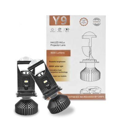 Y9 H4 LED Headlight Bulbs Mini Projector Lens EMC Canbus 90W 8000lm 6000K White H4 Hi/Lo Beam LED Headlight Conversion Kit