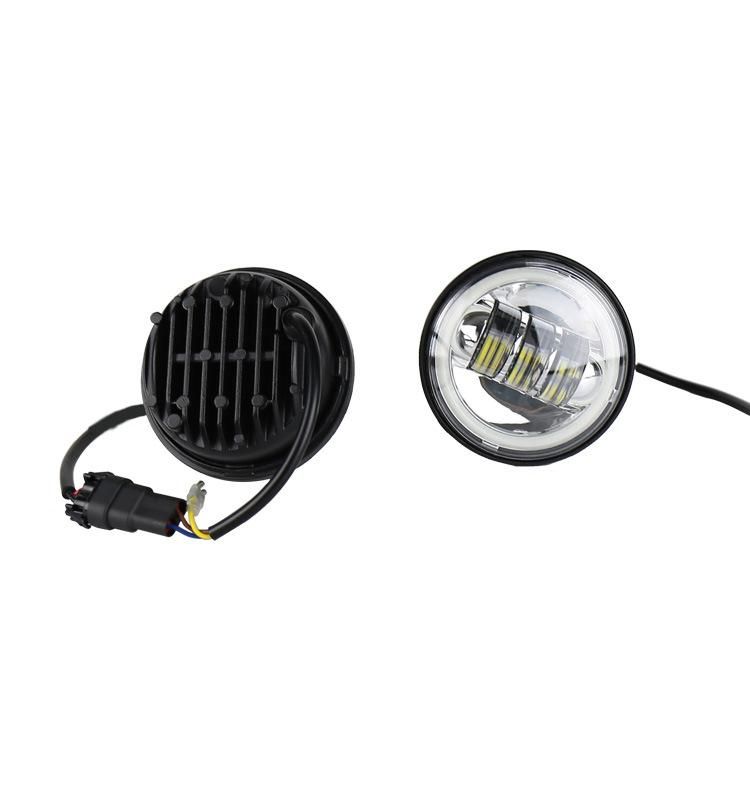 4.5" 4 1/2 Inch Motorcycle Chrome Black LED Fog Passing Auxiliary Light for Harley White DRL Halo 4.5inch LED Fog Light