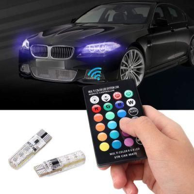 2020 Newest T10 5050 6SMD Silicone with Remote Controller LED Bulb Wireless T10 RGB 16-Colors Change T10 RGB LED Car Light