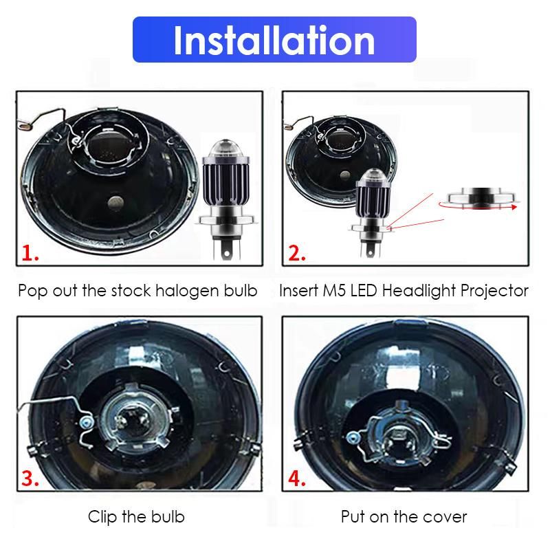 Motorcycle Mini Bi-LED Headlight Projector Lens H4 H6 Ba20d LED Headlight Bulbs 1800lm Hi/Lo Lamp Dual Colors Scooter ATV Moto