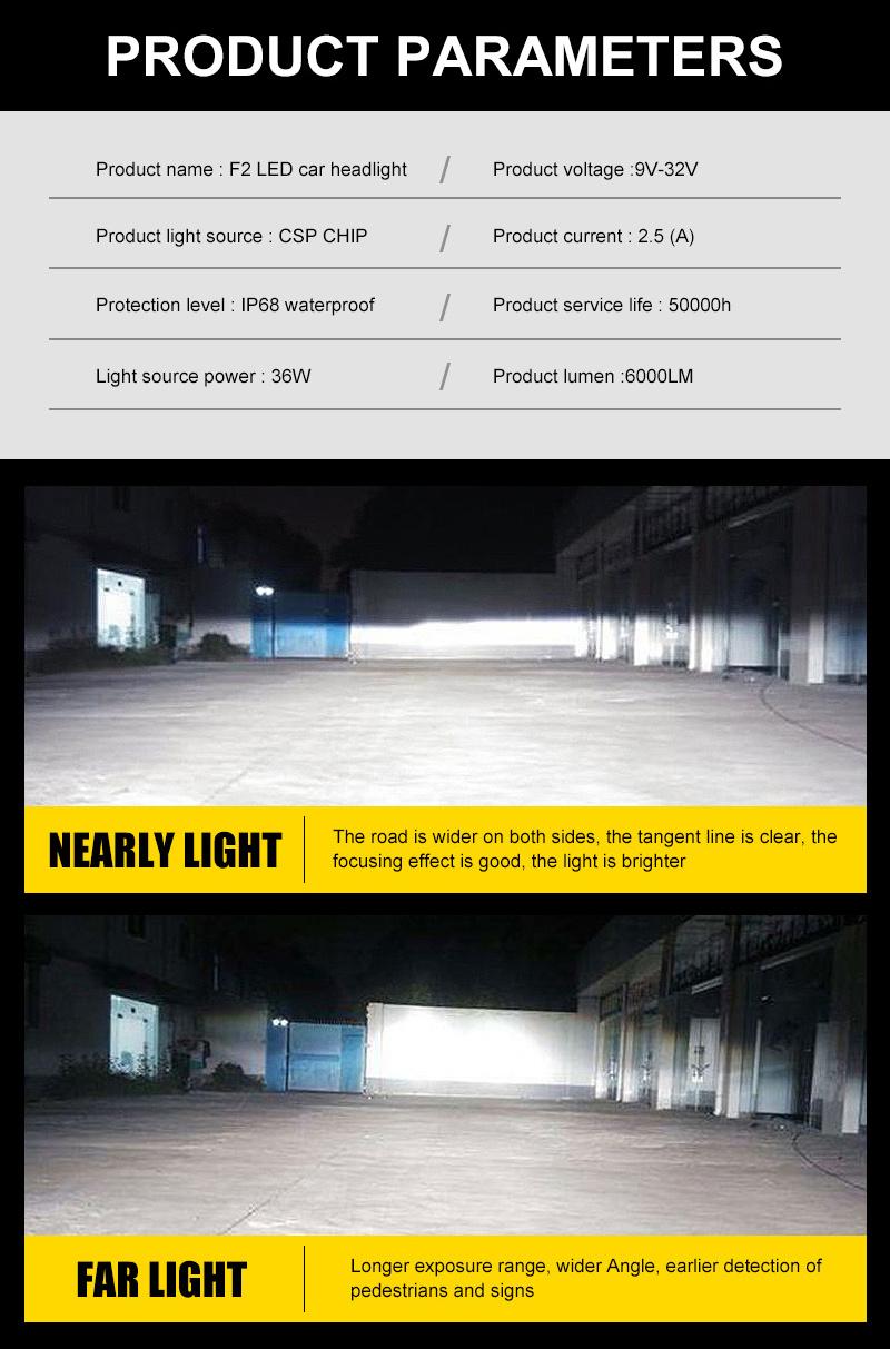 F2 Upgrade Zes 6-PCS-Chipset Power Light High Brightness H7 H4 H11 9005 for LED Headlight