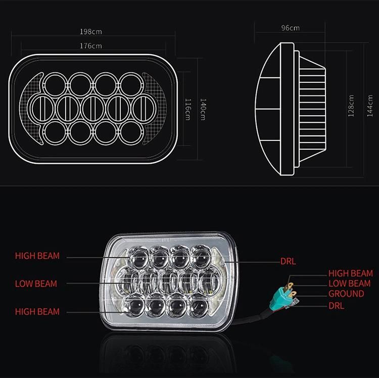 105W 7X6 5X7 Inch LED Headlamp Assembly Replacement with White DRL High Low Beam Sealed Beam LED Headlight