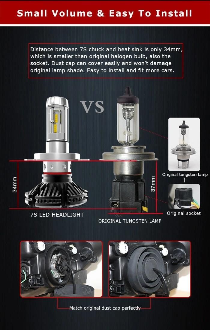Slim Fanless 7s 6000lm Car LED Foglight Auto Lamps Auto Headlight
