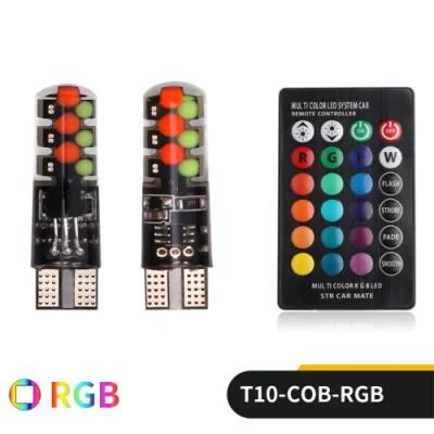 COB Colorful T10 RGB LED Flash Remote Control Indicator Light Bulb Remote Control Car Width Light Strobe Light Atmosphere Light LED