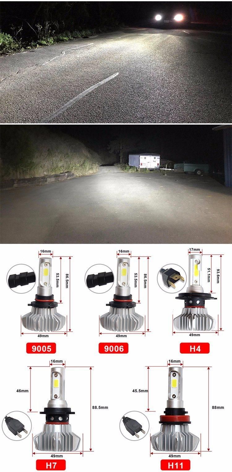 IP68 Super Bright Headlamp 60W 12000 Lumen Headlight Bulbs COB Fanless S9 H11 9005 9006 H7 H4 Auto LED Car Light