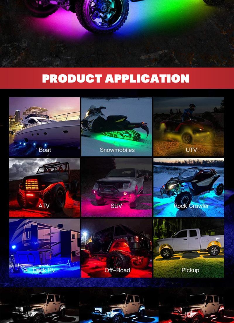 Ss7311235 12 Pods Car RGB LED Rock Decorative Light Bluetooth APP Control Timing Function Music Mode Multicolor Neon Lamps Kit