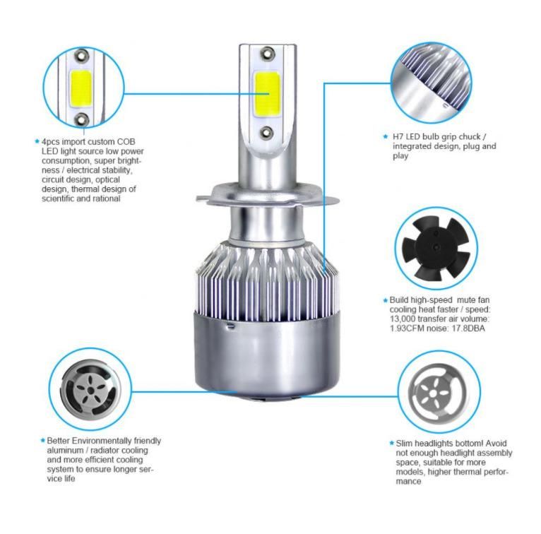 C6 High Power High Low Beam Auto Fog Light H1 H3 H7 H11 9005 9006 5202 880 H4 9004 9007 H13 LED Car Headlight